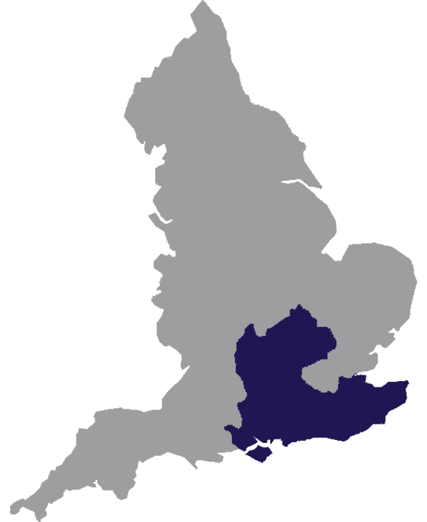 Landkaart Engeland grijs met regio South East donkerblauw op transparante achtergrond - 600 * 733 pixels